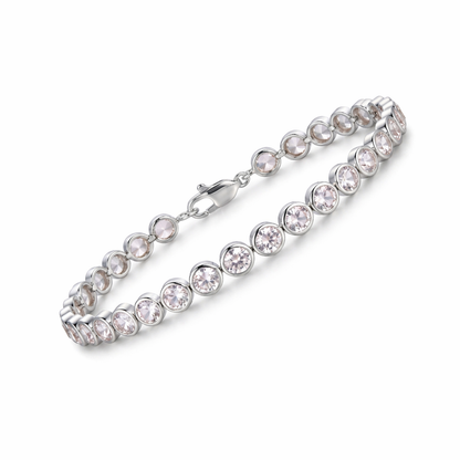 8.12 Ct Round Pink Rose Quartz Bezel Sterling Silver Inline Lobster Clasp Tennis Bracelet