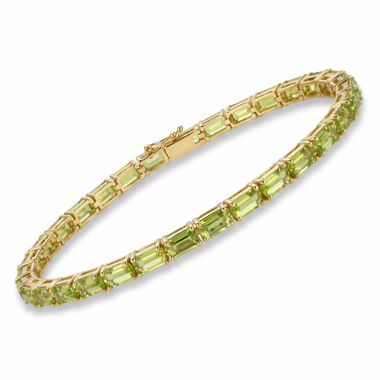 9.6 Ct Emerald Green Peridot Prong Silver Tennis Bracelet