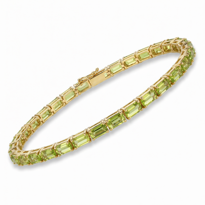 9.6 Ct Emerald Green Peridot Prong Silver Tennis Bracelet