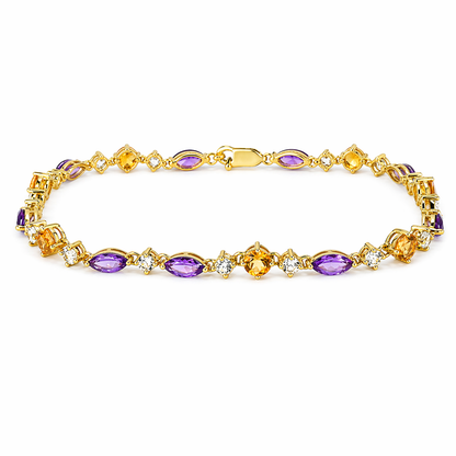 16.67 Ct Multi-Gemstone Prong Yellow Gold Plated Silver Alternating Lobster Clasp Tennis Bracelet