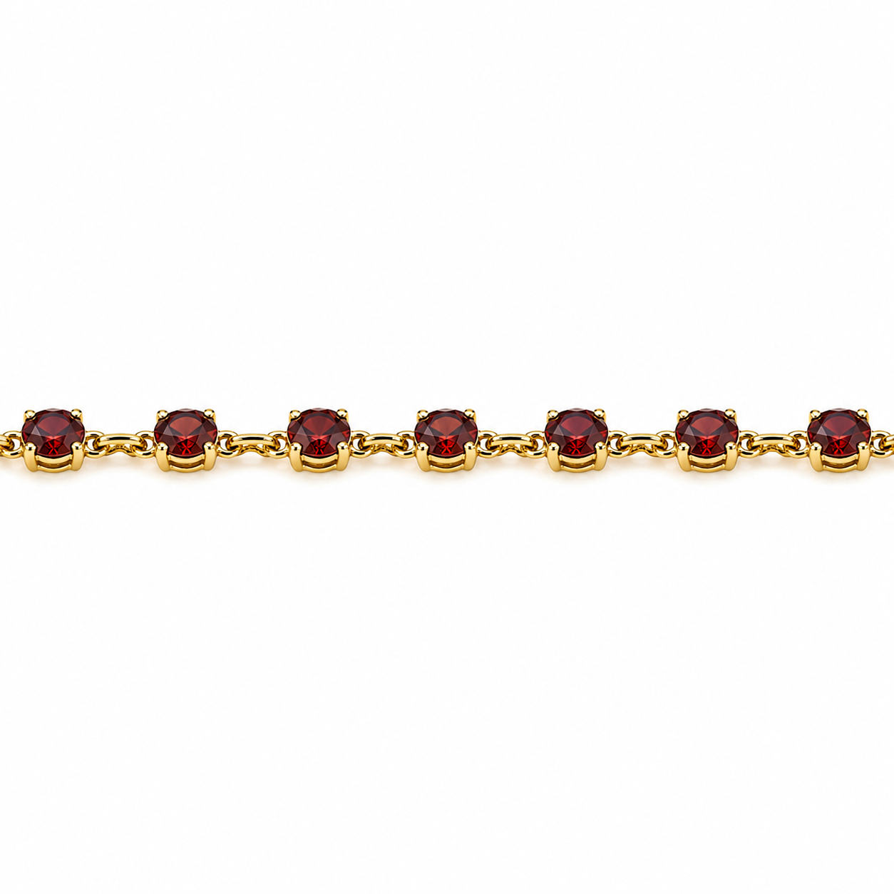 4.72 Ct Round Red Garnet Prong Yellow Gold Plated Silver Classic Inline Lobster Clasp Tennis Bracelet