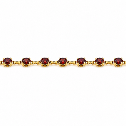 4.72 Ct Round Red Garnet Prong Yellow Gold Plated Silver Classic Inline Lobster Clasp Tennis Bracelet