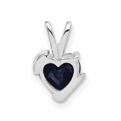 10k White Gold Created Sapphire and Diamond Heart Pendant