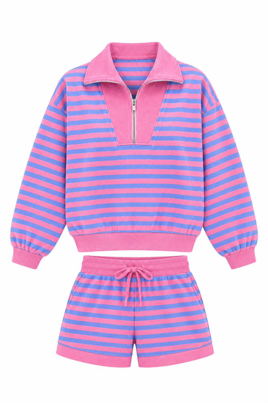 Keep It Easy Purple And Pink Striped Quarter Zip Pullover