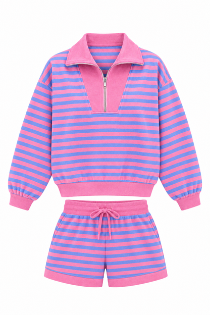 Keep It Easy Purple And Pink Striped Quarter Zip Pullover