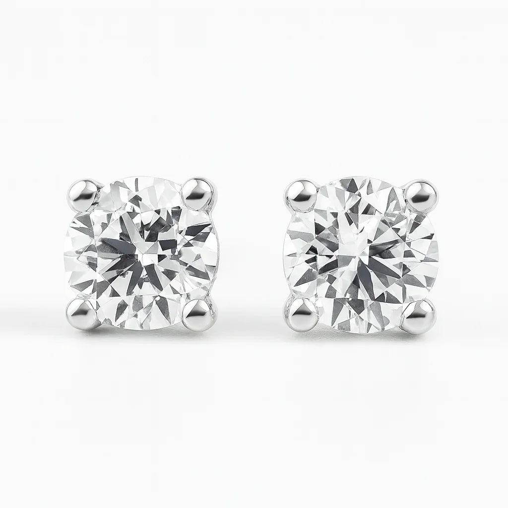 IGI Certified Round Lab Grown Diamond Solitaire Stud Earrings White Gold