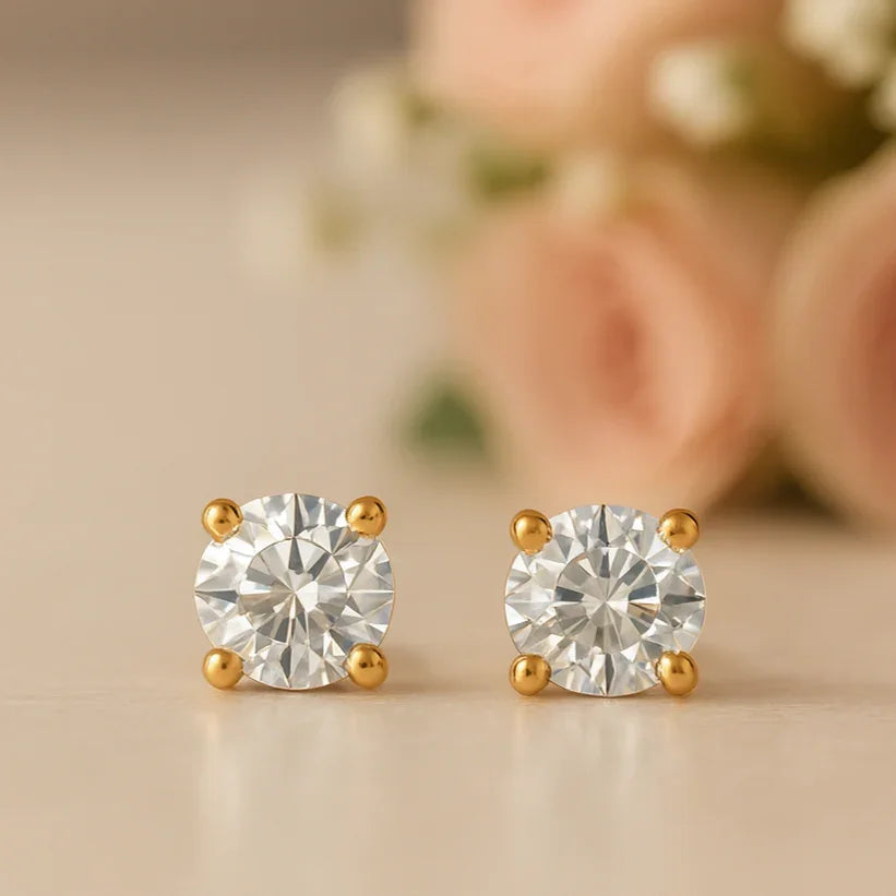 IGI Certified Round Lab Grown Diamond Solitaire Stud Earrings Yellow Gold