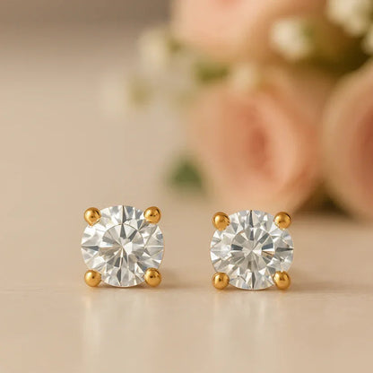IGI Certified Round Lab Grown Diamond Solitaire Stud Earrings Yellow Gold