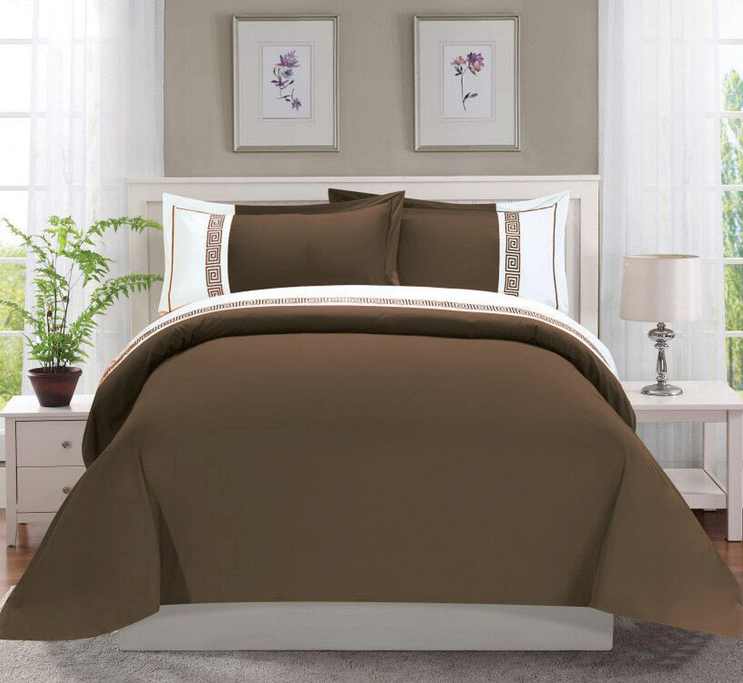 Elegant Comfort 3-Piece Greek Embroidered Duvet Cover Set