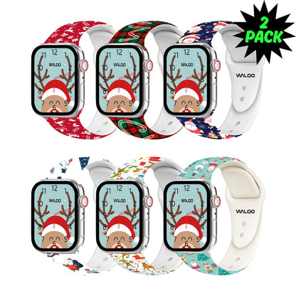 Waloo 2-Pack Christmas/Holiday Fun Silicone Sport Bands For Apple Watch