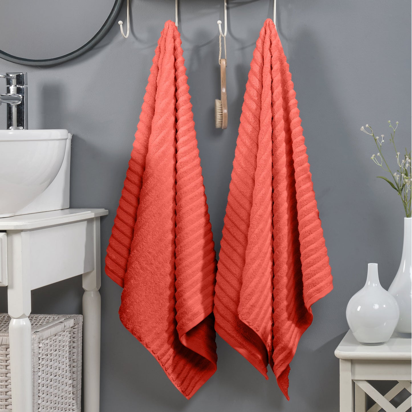 Elegant Comfort 2-Pack Premium Turkish Cotton Corduroy Stripe Bath Towel Set, 27 x 54 inch