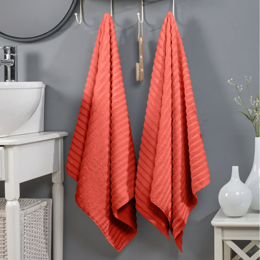 Elegant Comfort 2-Pack Premium Turkish Cotton Corduroy Stripe Bath Towel Set, 27 x 54 inch