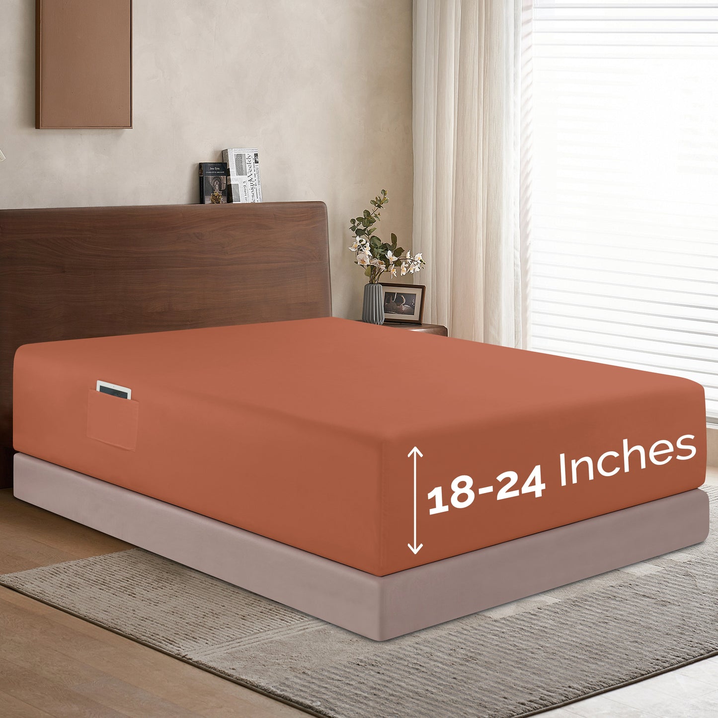 Mocassi Extra Deep Pocket 18"-24" Single Fitted Sheet for High Mattress, Moody Shades