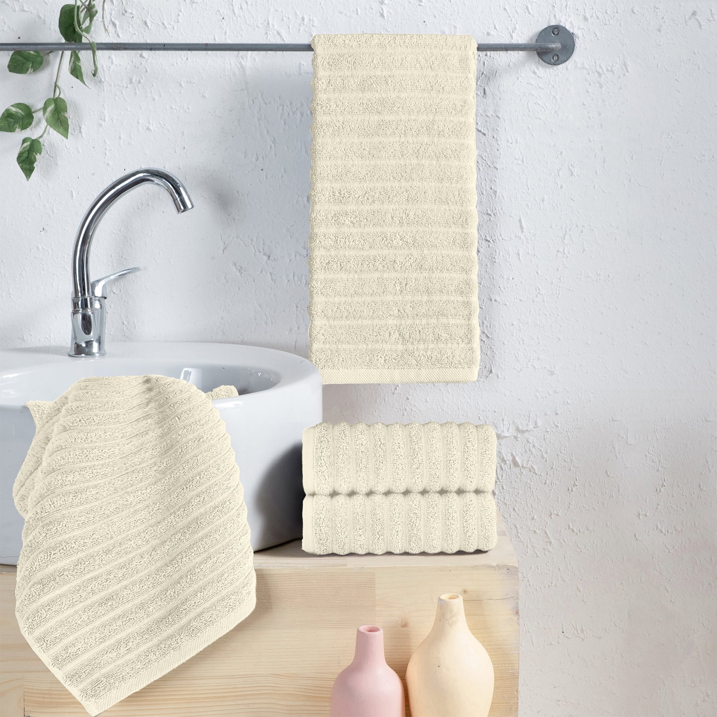 Elegant Comfort 4-Pack Premium Turkish Cotton Corduroy Stripe Hand Towel Set, 16 x 28 inch