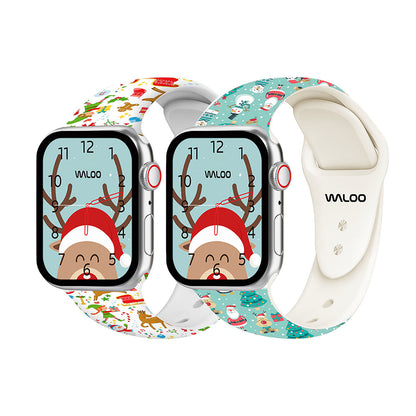 Waloo 2-Pack Christmas/Holiday Fun Silicone Sport Bands For Apple Watch