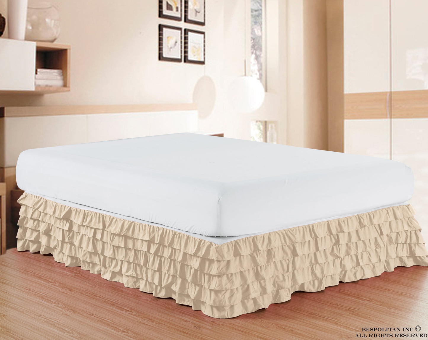Mocassi Luxurious 1500 Series Egyptian Quality Microfiber 1-Piece Multi-Ruffle Bed Skirt 15 inch Drop