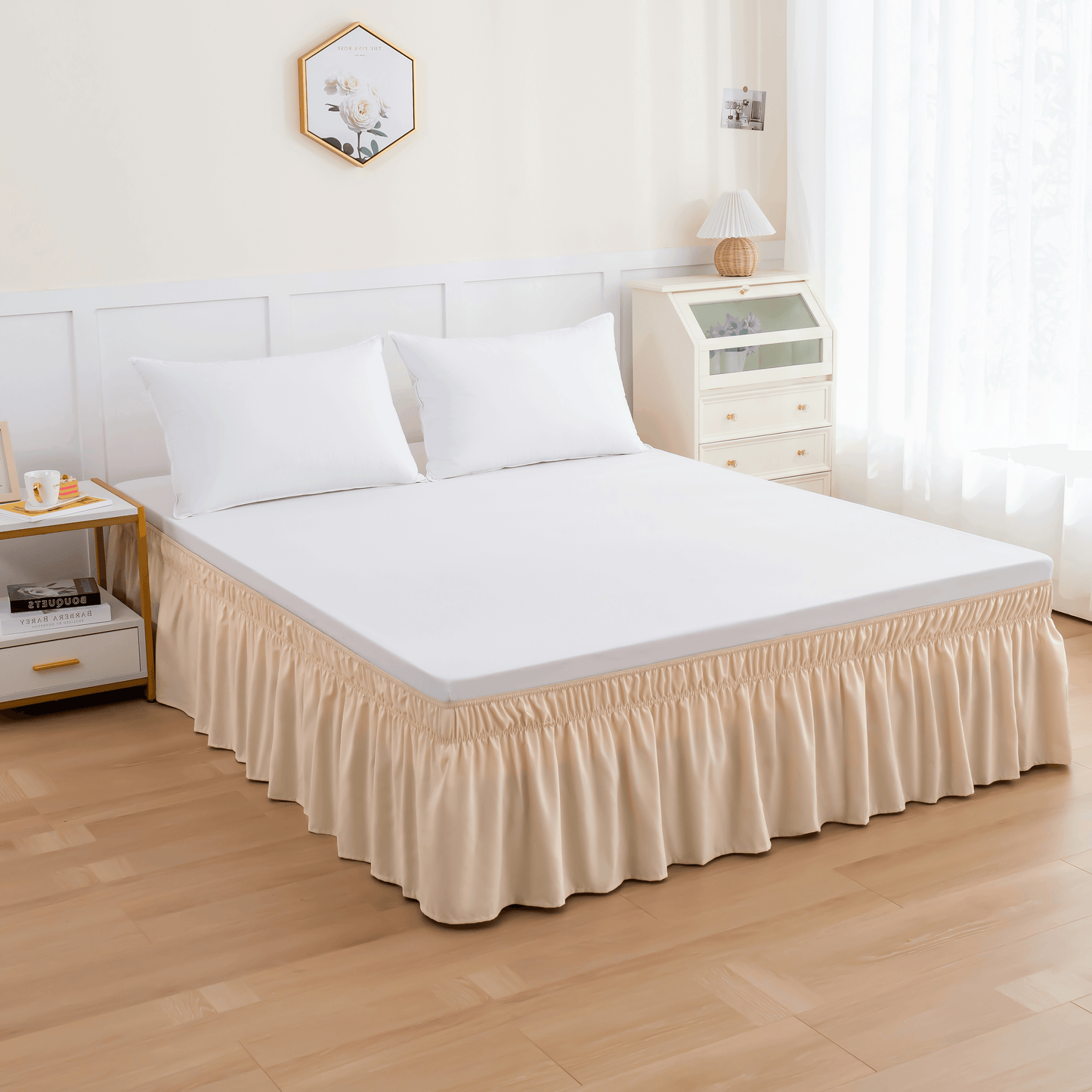 Elegant Comfort Ruffle Bed Skirt - Around Style Elastic Bed Wrap - 16 inch Drop
