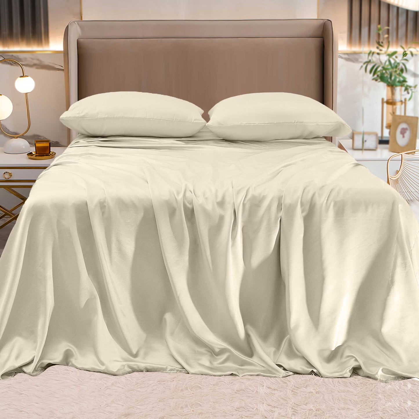 Mocassi Fine 4-Piece Silky Satin Sheet Set, Bright Shades