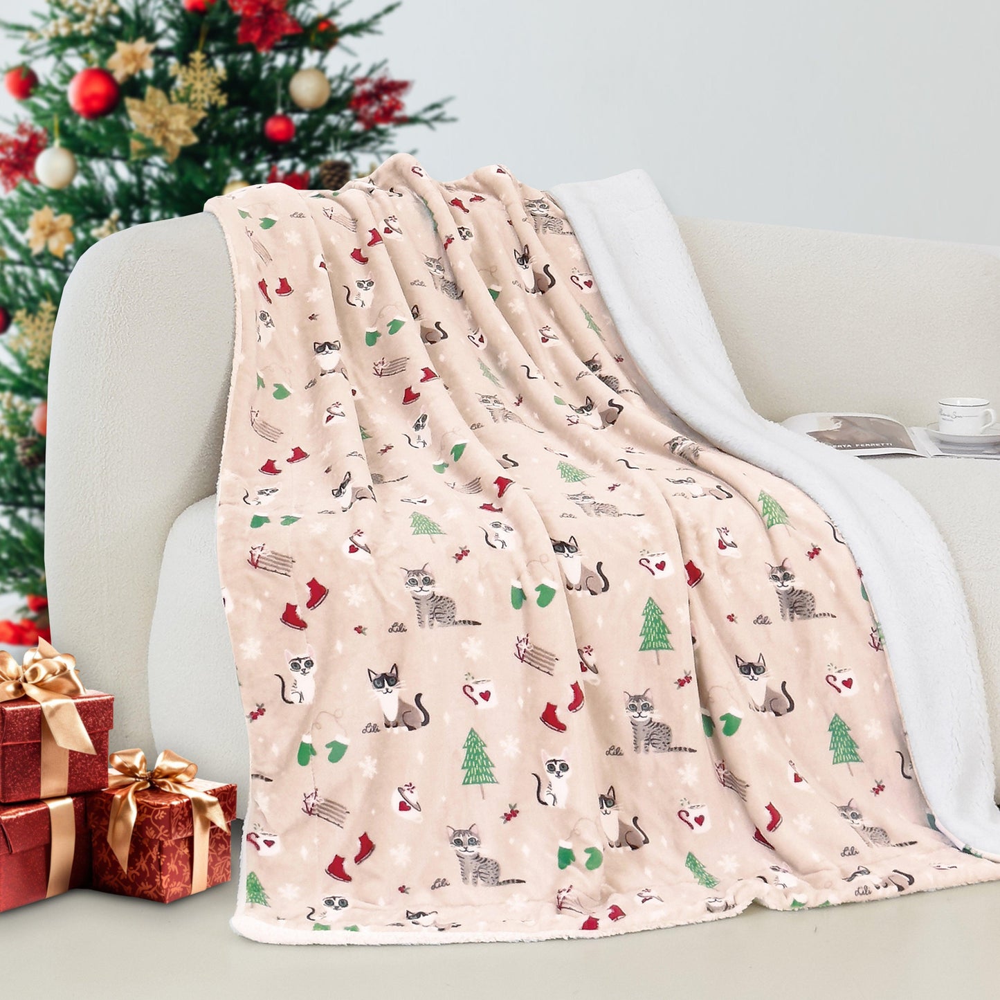 Elegant Comfort Christmas Sherpa Throw with Flannel Fleece - 50 x 60 inches