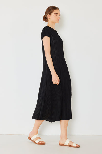 Marina West Pleated Cap Sleeve A-Line Midi Dress (D01CS) - Black