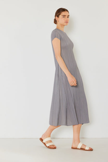 Marina West Pleated Cap Sleeve A-Line Midi Dress (D01CS) - Gray