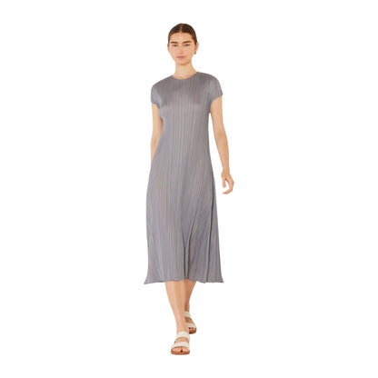 Marina West Pleated Cap Sleeve A-Line Midi Dress (D01CS) - Gray