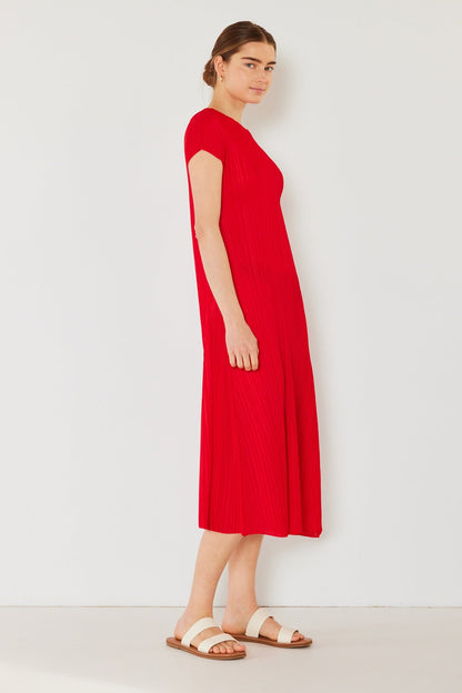 Marina West Pleated Cap Sleeve A-Line Midi Dress (D01CS) - Red