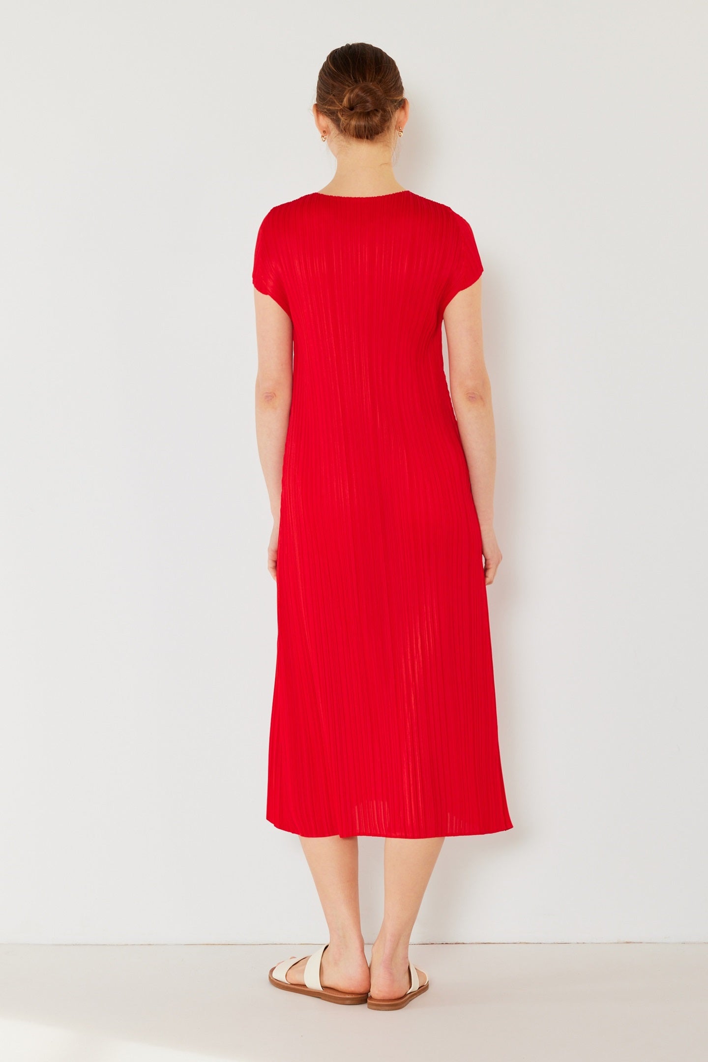 Marina West Pleated Cap Sleeve A-Line Midi Dress (D01CS) - Red