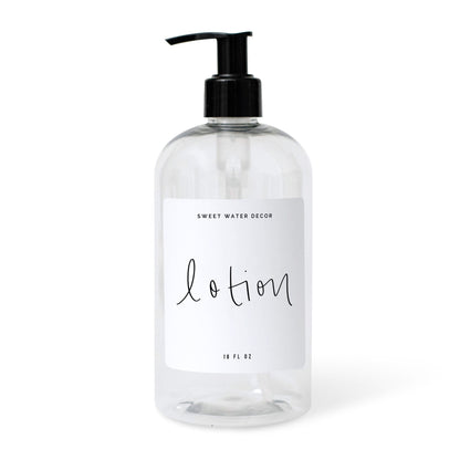 White Script Labels for Plastic and Glass Dispensers