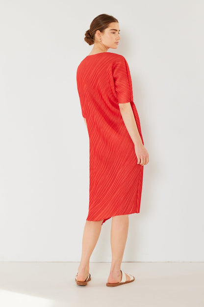Marina West Pleated Dolman Sleeve Dress (D03BT) - Deep Orange