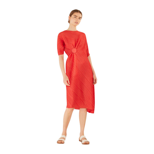 Marina West Pleated Dolman Sleeve Dress (D03BT) - Deep Orange