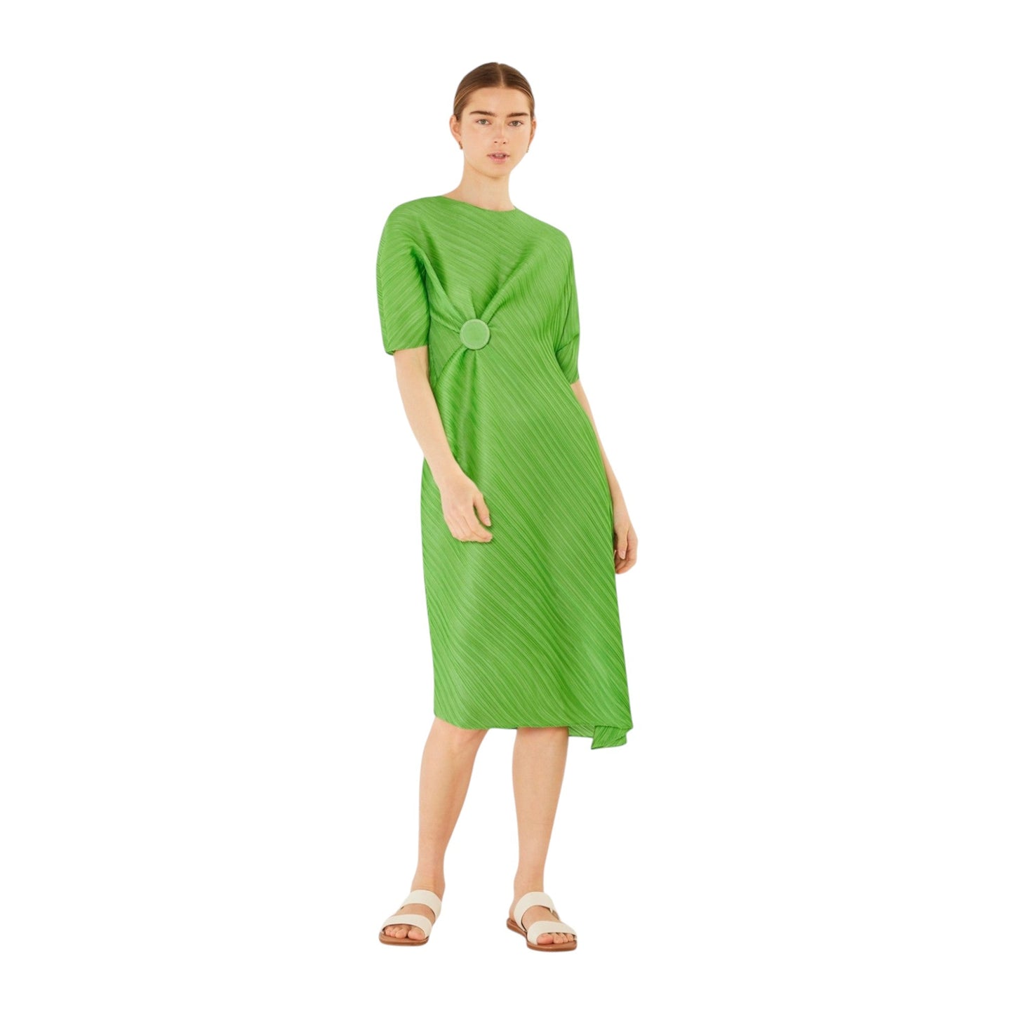 Marina West Pleated Dolman Sleeve Dress (D03BT) - Green