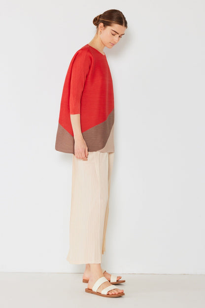 Marina West Pleated Horizontal Colorblock Tunic Top (D04MT) - Orange