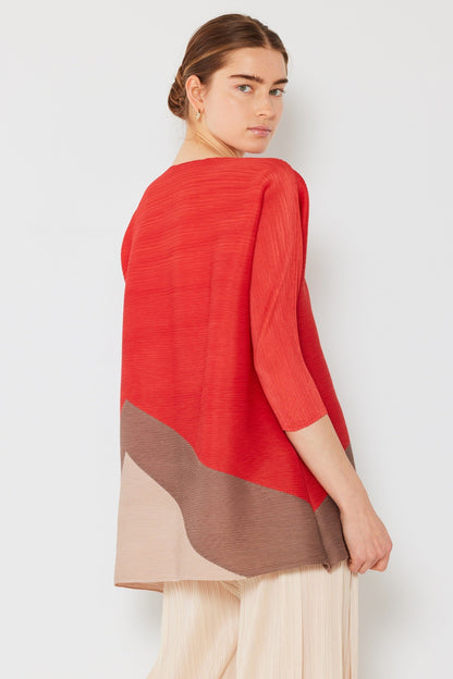 Marina West Pleated Horizontal Colorblock Tunic Top (D04MT) - Orange