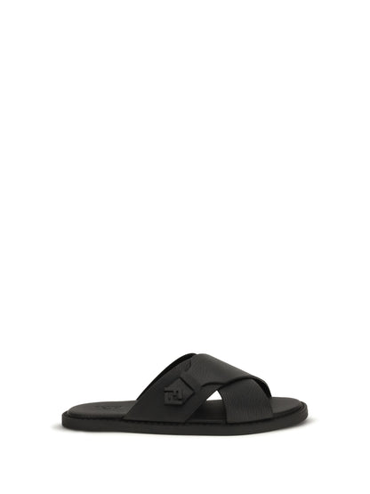 Slide Sandals Black Calfskin