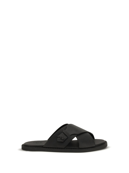 Slide Sandals Black Calfskin