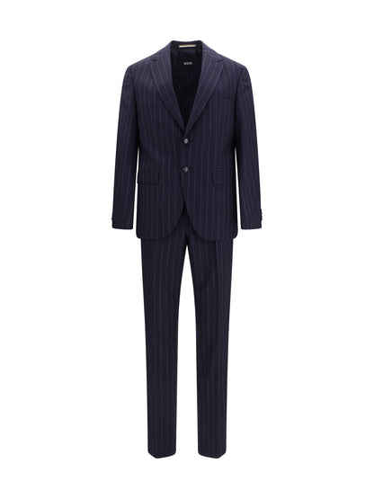 Suit Striped Virgin Wool Dark Blue