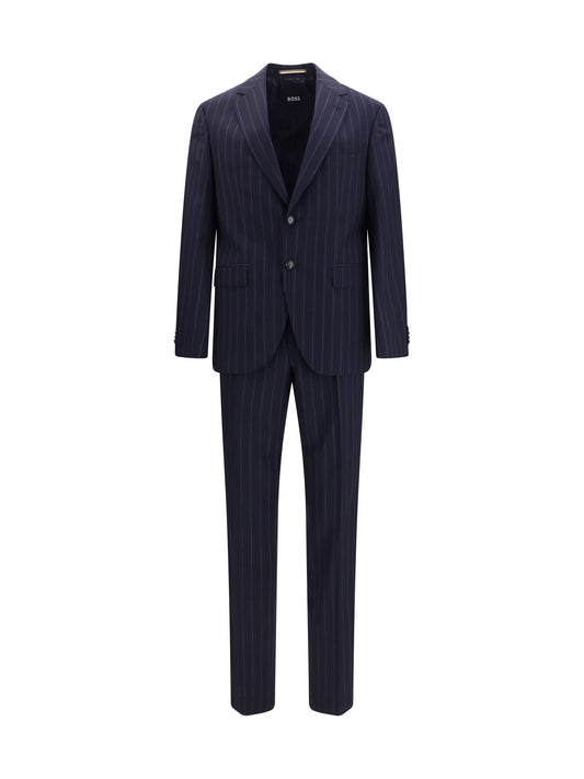 Suit Striped Virgin Wool Dark Blue