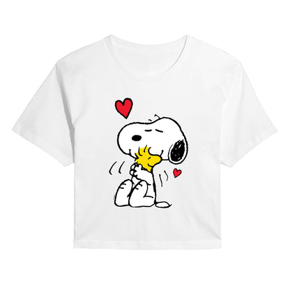 Peanuts - Snoopy & Woodstock Heart - Juniors Cropped Graphic T-Shirt