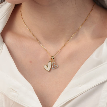 Mint & Lily Mother of Pearl & Pave Hearts Necklace