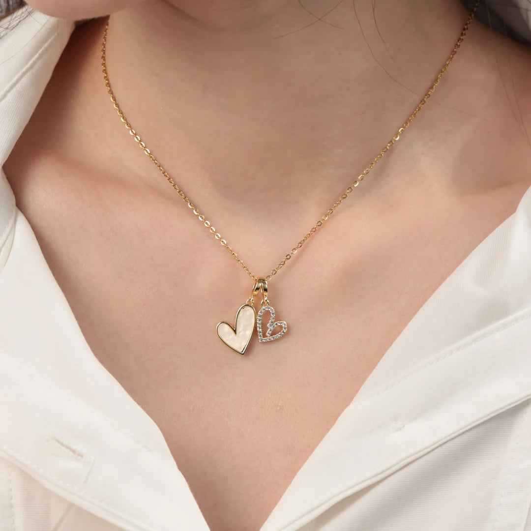 Mint & Lily Mother of Pearl & Pave Hearts Necklace