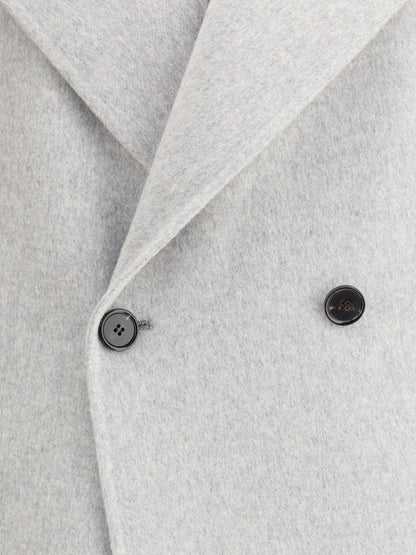 Double-Breasted Long Coat Light Grey Melange