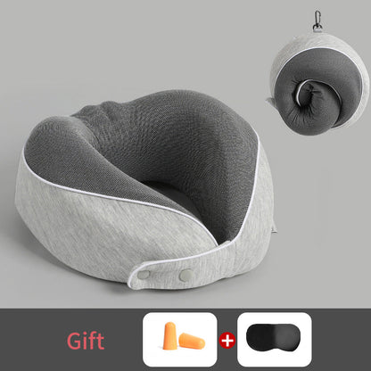 U-Shaped Memory Cotton Travel Pillow with Storage