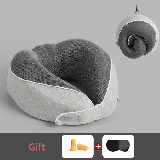 U-Shaped Memory Cotton Travel Pillow with Storage