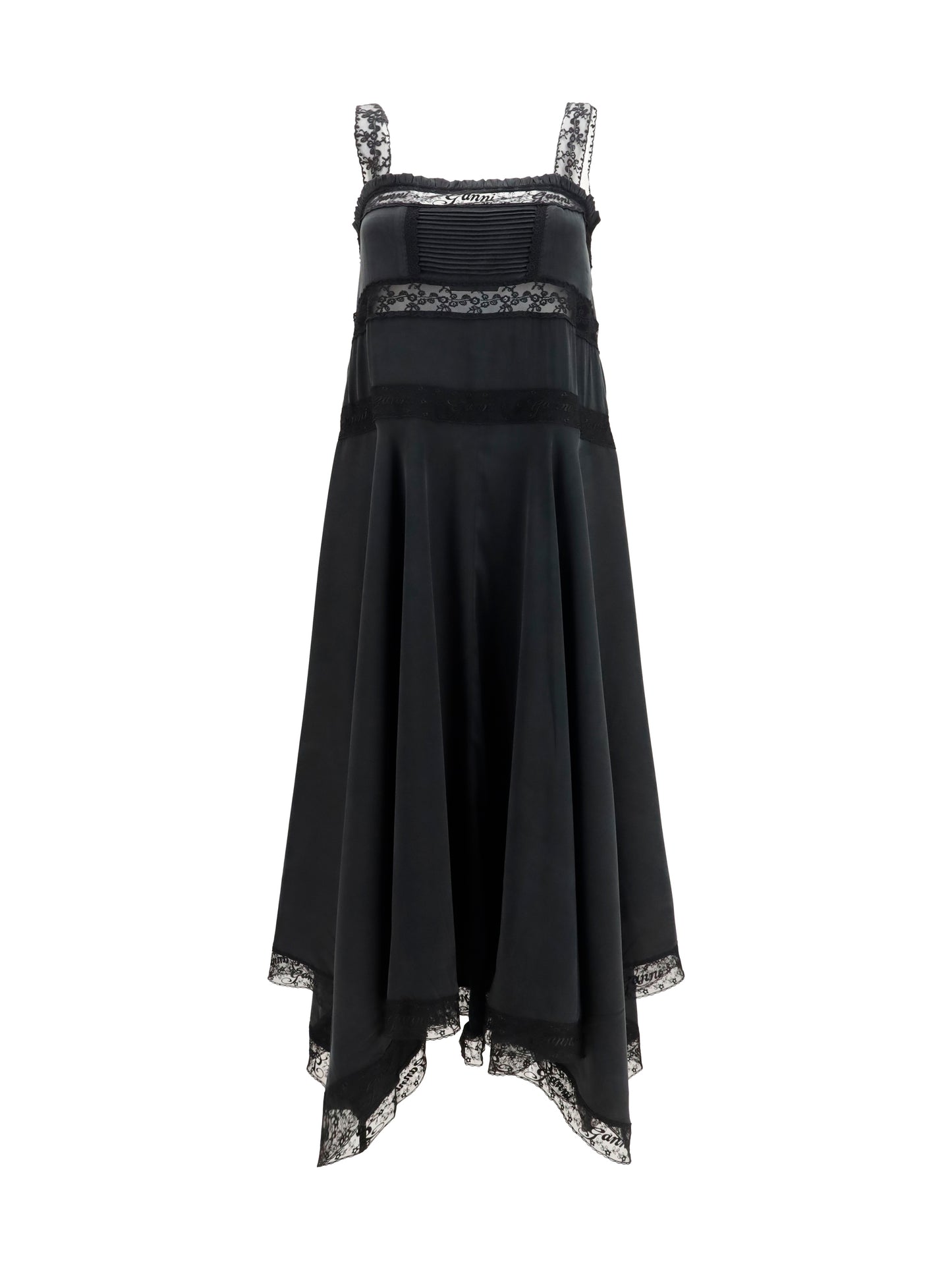 Silk Maxi Dress With Lace — Black
