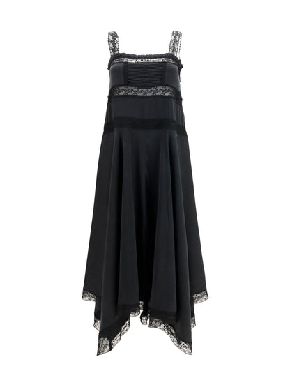 Silk Maxi Dress With Lace — Black