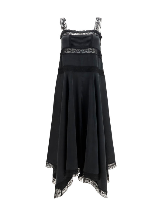 Silk Maxi Dress With Lace — Black