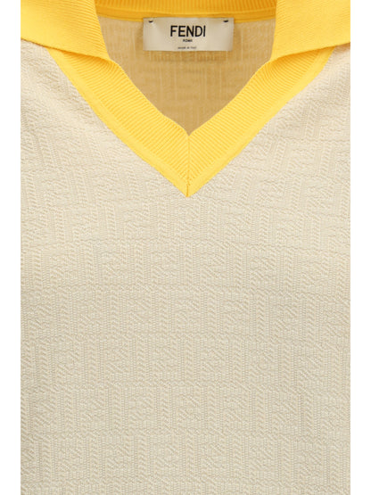 Cotton-Silk Sweater With FF Logo Ecru