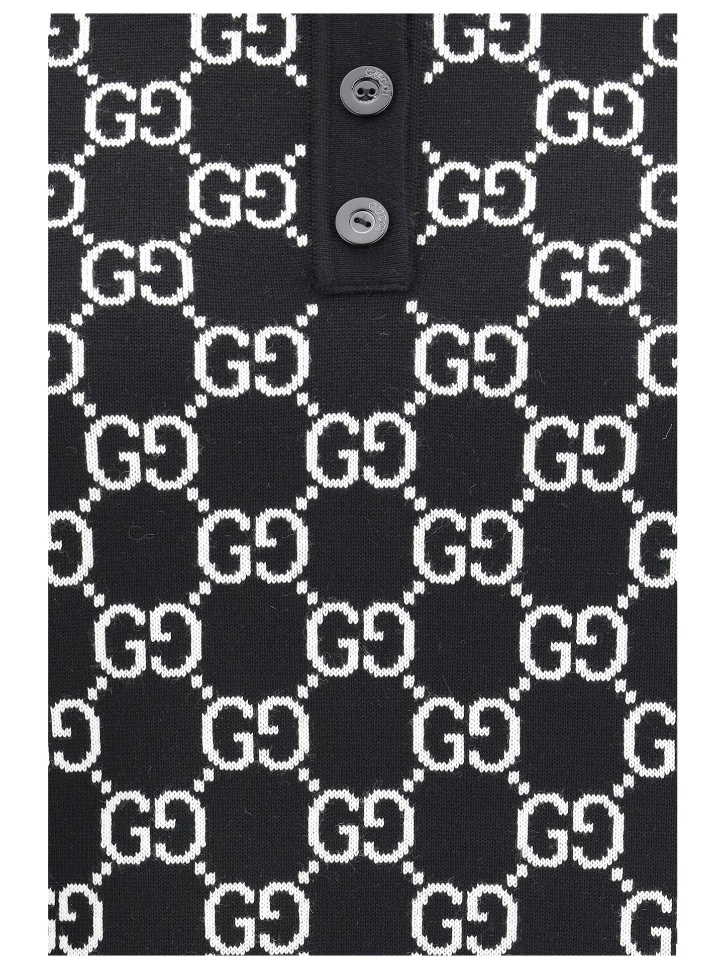 Polo Top GG Wool Jacquard Black/White