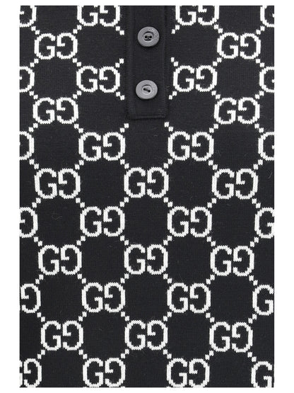 Polo Top GG Wool Jacquard Black/White